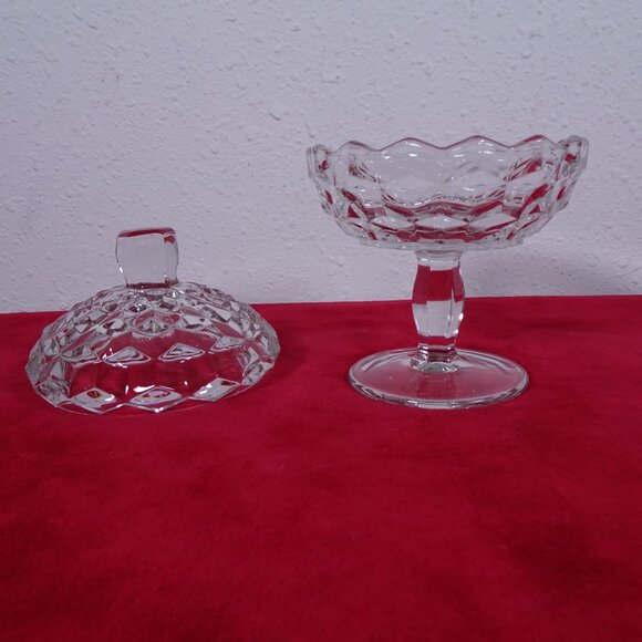 Vintage Fostoria Cubist Glass Compote Candy Dish & Lid American Pedestal 7" - Picture 5 of 10